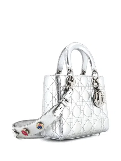 Pre-owned Dior My Lady  Bag Cannage Quilted Leather Satchel In Silver