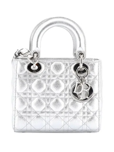 Pre-owned Dior My Lady  Bag Cannage Quilted Leather Satchel In Silver