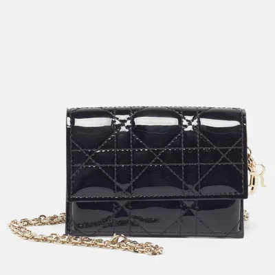 Pre-owned Dior Nano Black Cannage Patent Leather Chain Belt Pouch