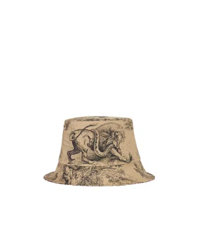 Dior Reversible Teddy-d Toile De Jouy Small Brim Bucket Hat In Nude
