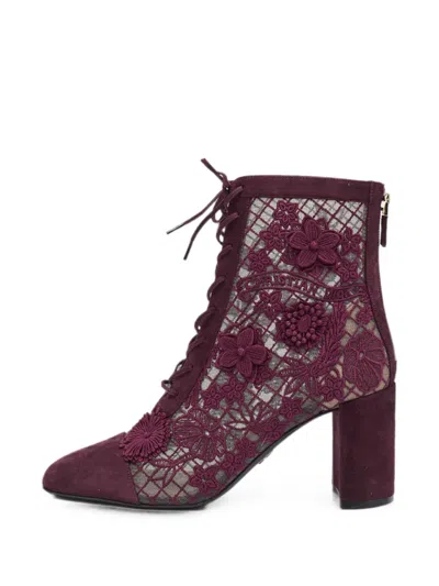 Pre-owned Dior Naughtily-d Embroidered-details Suede Ankle Boots In Purple