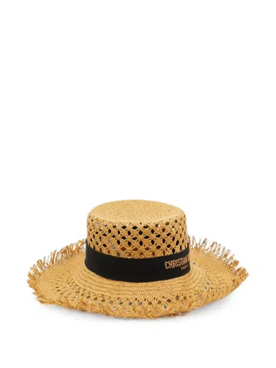 Pre-owned Dior Naughtily-d Woven Straw Hat In Neutrals