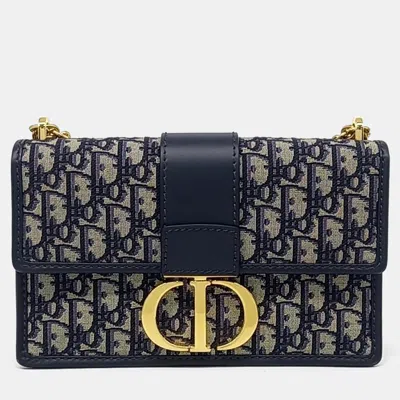 Pre-owned Dior Navy Blue Calf Leather Fabric Oblique 30 Montaigne Bag