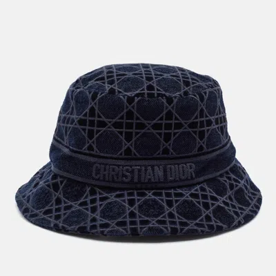Pre-owned Dior Navy Blue Cannage Velvet D-bobby Bucket Hat Size 58