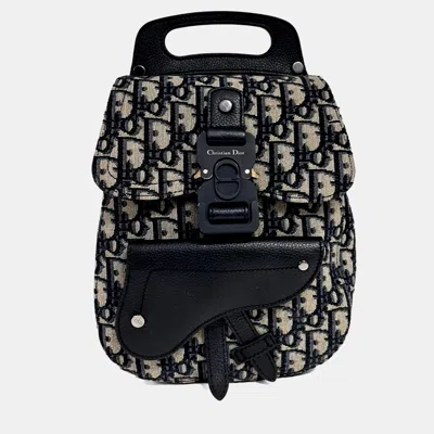 Pre-owned Dior Navy Blue Canvas And Leather Oblique Gallop Mini Backpack