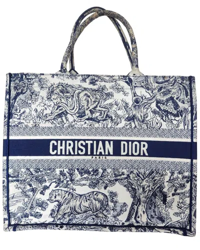 Pre-owned Dior Navy Blue Canvas Book Small Tote Bag (authentic Pre-loved)