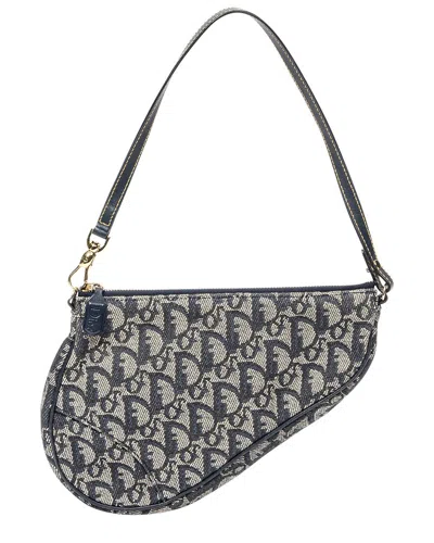 Dior Navy Blue Canvas By John Galliano Saddle Bag (authentic )