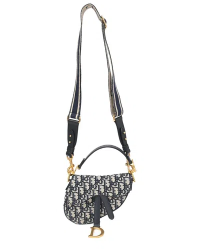 DIOR DIOR NAVY BLUE CANVAS MINI SADDLE BAG WITH STRAP (AUTHENTIC PRE-LOVED)