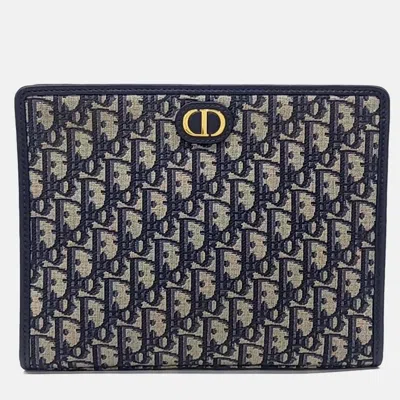 Pre-owned Dior Navy Blue Canvas Oblique 30 Montaigne Pouch