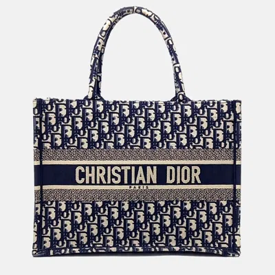 Pre-owned Dior Navy Blue Canvas Oblique Book Tote Bag