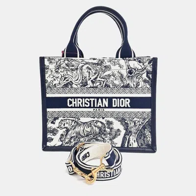 Pre-owned Dior Navy Blue Canvas Oblique Book Tote Bag Small