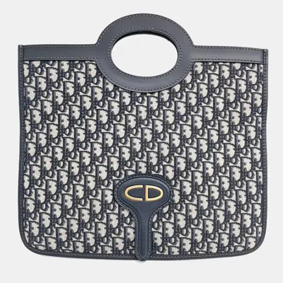 Pre-owned Dior Navy Blue Canvas Oblique Folding Clutch