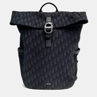 Pre-owned Dior Navy Blue Canvas Oblique Roll-top Backpack