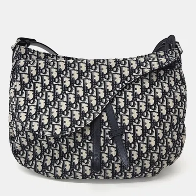 Pre-owned Dior Navy Blue Canvas Oblique Saddle Hobo Bag