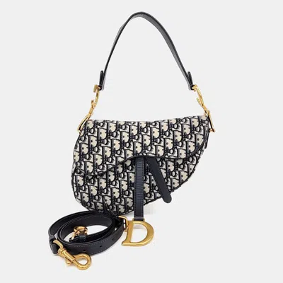 Pre-owned Dior Navy Blue Canvas Saddle Strapback