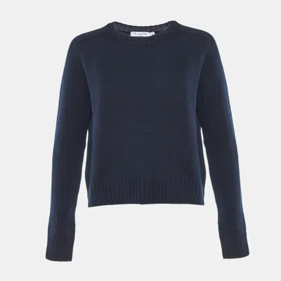 Pre-owned Dior Navy Blue Cashmere Logo Embroidered Sweater M