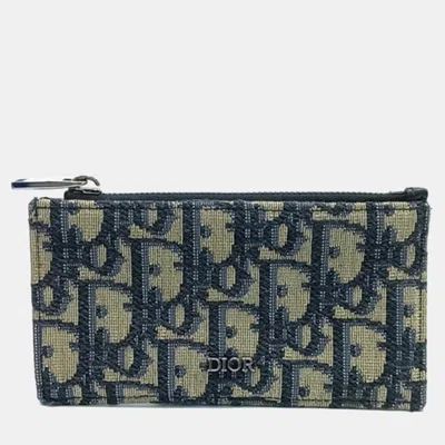 Pre-owned Dior Navy Blue Coated Canvas Homme Oblique Cardholder