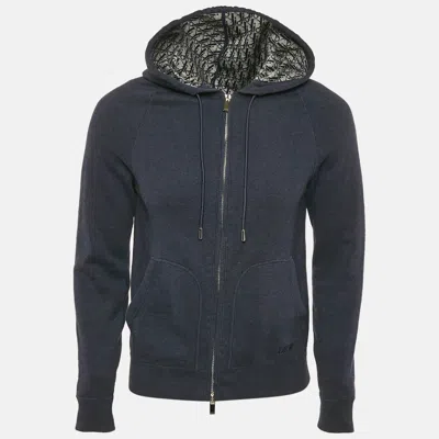 Pre-owned Dior Navy Blue Cotton Knit Zip-up Hoodie Xs