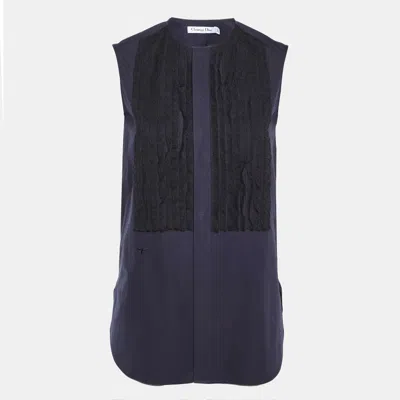 Pre-owned Dior Navy Blue Cotton Lace Trim Sleeveless Top S