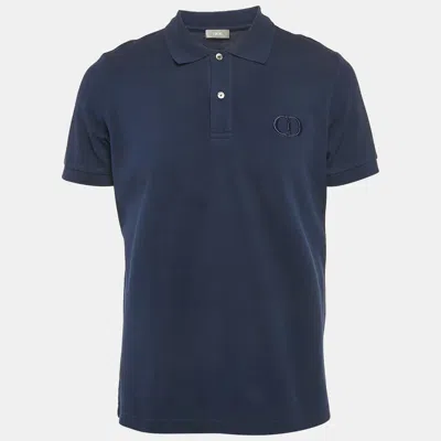 Pre-owned Dior Navy Blue Cotton Pique Embroidered Logo Polo T-shirt L