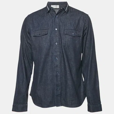 Pre-owned Dior Navy Blue Denim Long Sleeve Shirt L