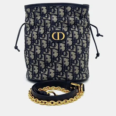 Pre-owned Dior Navy Blue Fabric 30 Montaigne Drawstring Mini Bucket Bag