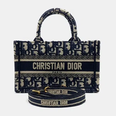 Pre-owned Dior Navy Blue Fabric Book Tote Mini Shoulder Strap Bag