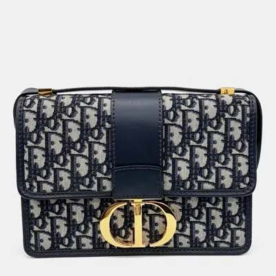 Pre-owned Dior Navy Blue Fabric Oblique 30 Montaign Bag