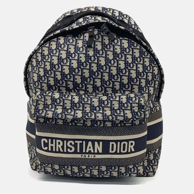 Pre-owned Dior Navy Blue Fabric Oblique Backpack