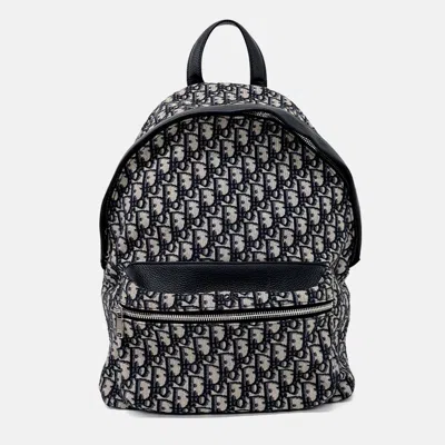Pre-owned Dior Navy Blue Fabric Oblique Backpack