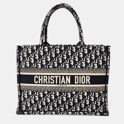 Pre-owned Dior Navy Blue Fabric Oblique Book Tote Bag