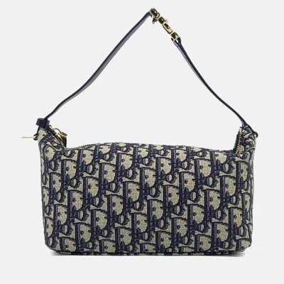 Pre-owned Dior Navy Blue Fabric Oblique Travel Nomade Pouch Medium