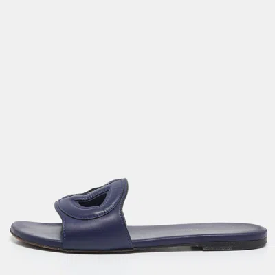 Pre-owned Dior Navy Blue Leather D Club Slide Flats Size 36