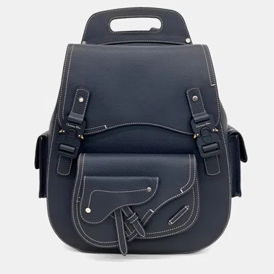 Pre-owned Dior Navy Blue Leather Gallop Backpack
