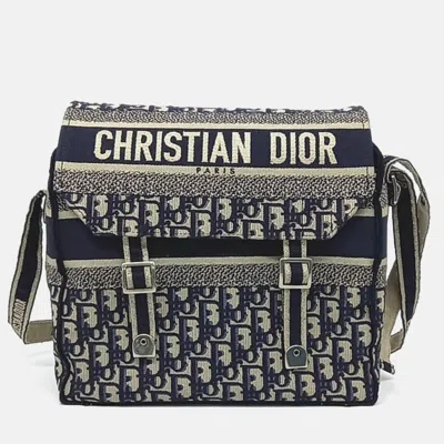 Pre-owned Dior Navy Blue Leather Oblique Camp Messenger Bag