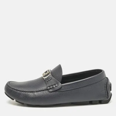 Pre-owned Dior Navy Blue Leather Odéon Loafers Size 39