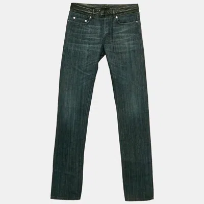 Pre-owned Dior Navy Blue Leather Trim Denim Regular Fit Jeans M Waist 32"