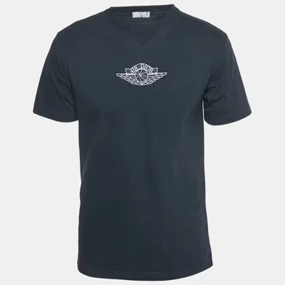 Pre-owned Dior Navy Blue Logo Embroidered Cotton T-shirt S