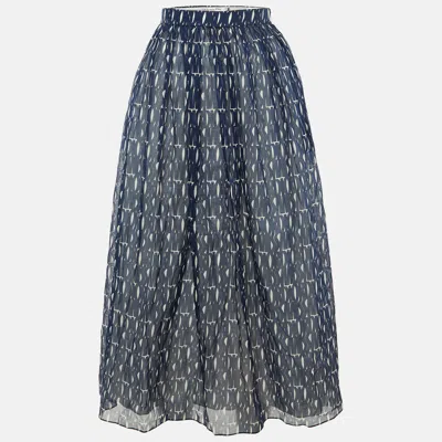 Pre-owned Dior Navy Blue Logo Print Cotton Midi Skirt M