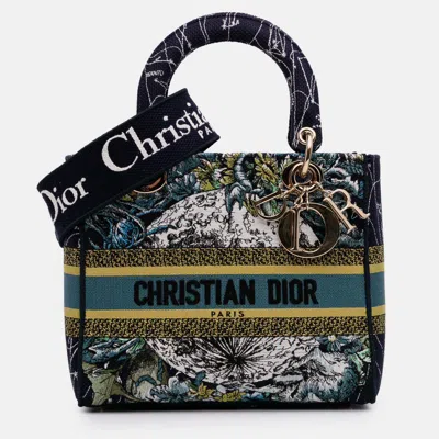 Pre-owned Dior Navy Blue Medium Canvas Embroidered Zodiac Lady D Lite