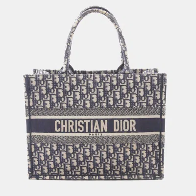 Pre-owned Dior Navy Blue Medium Oblique Canvas Book Tote