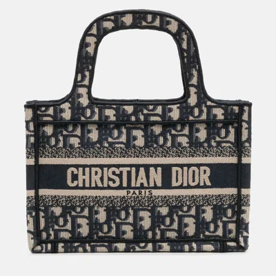 Pre-owned Dior Navy Blue Mini Oblique Canvas Book Tote