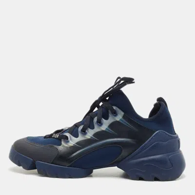 Pre-owned Dior Navy Blue Neoprene And Pvc D-connect Low Top Sneakers Size 38