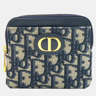 Pre-owned Dior Navy Blue Oblique 30 Montaigne Lavender Card Holder