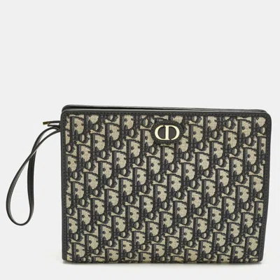 Pre-owned Dior Navy Blue Oblique Canvas 30 Montaigne Pouch