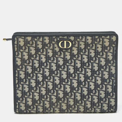 Pre-owned Dior Navy Blue Oblique Canvas 30 Montaigne Pouch
