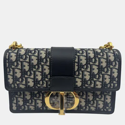 Pre-owned Dior Navy Blue Oblique Canvas And Leather Montaigne 30 Flap Shoulder Bag
