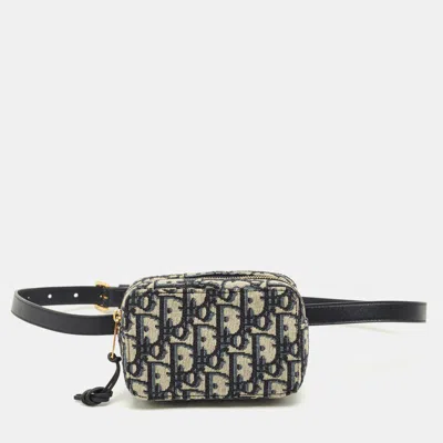 Pre-owned Dior Navy Blue Oblique Canvas And Leather Pouch Belt Bag
