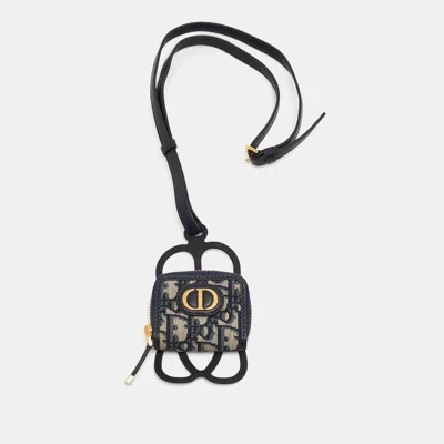 Pre-owned Dior Navy Blue Oblique Canvas And Rubber 30 Montaigne Phone Cover With Airpods Pro Case