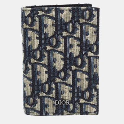 Pre-owned Dior Navy Blue Oblique Canvas Bifold Card Holder